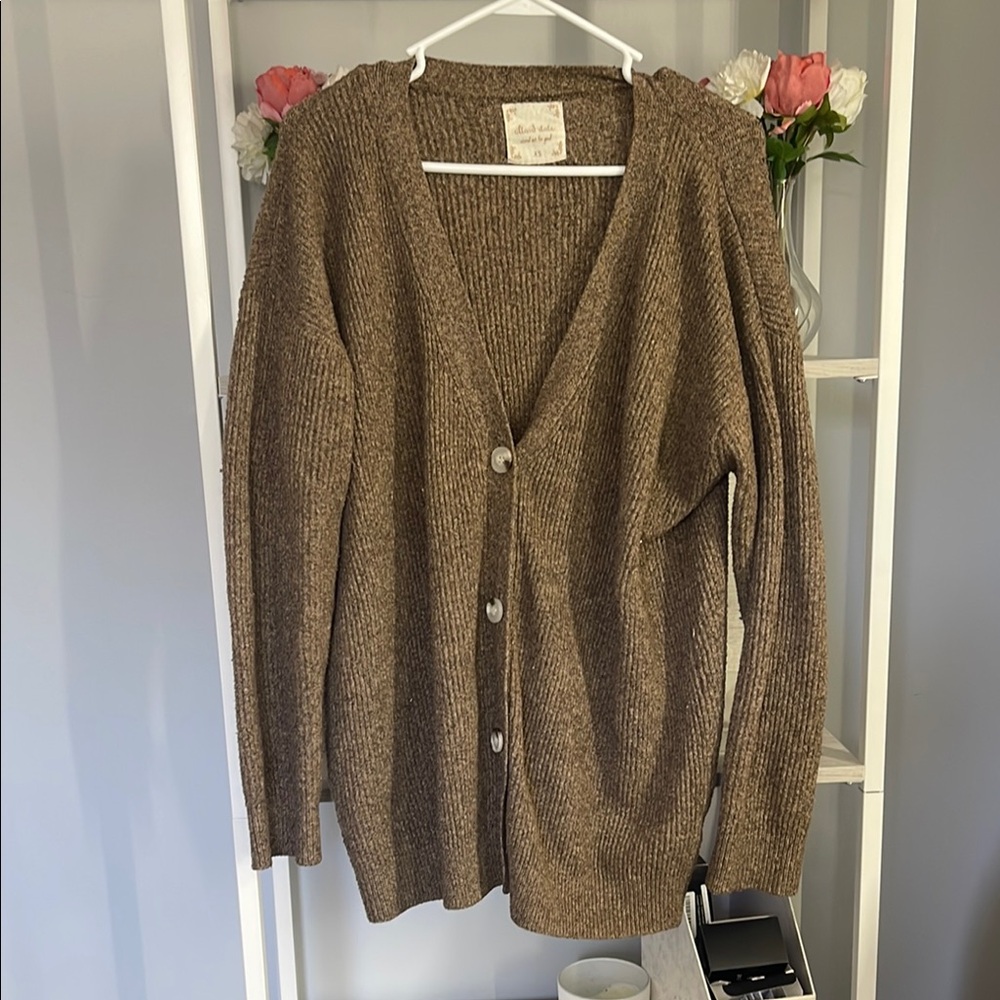 Brown Ribbed Cardigan Sweater